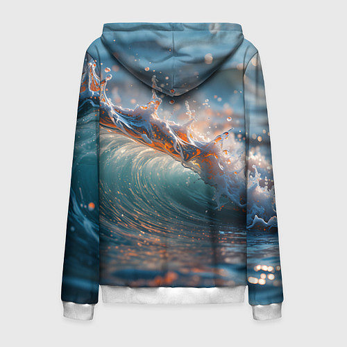 Мужская толстовка на молнии Волна и блики солнца / 3D-Белый – фото 2