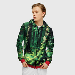 Толстовка 3D на молнии мужская Зелёный летний лес, цвет: 3D-красный — фото 2