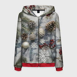 Мужская толстовка на молнии Новогодние игрушки и шишки