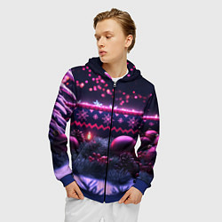 Толстовка 3D на молнии мужская Новый год в фиолетовом свете, цвет: 3D-синий — фото 2