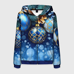 Мужская толстовка на молнии Синие новогодние шары