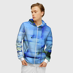 Толстовка 3D на молнии мужская Чёрные пятна на синем фоне абстракция, цвет: 3D-белый — фото 2