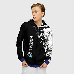 Толстовка 3D на молнии мужская Portal краски черно белый, цвет: 3D-синий — фото 2