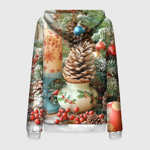 Мужская толстовка на молнии Новогодняя атрибутика / 3D-Белый – фото 2