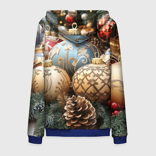 Мужская толстовка на молнии Большие новогодние шары / 3D-Синий – фото 2