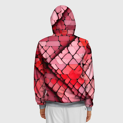 Мужская толстовка на молнии Красные рельефные плитки / 3D-Меланж – фото 4