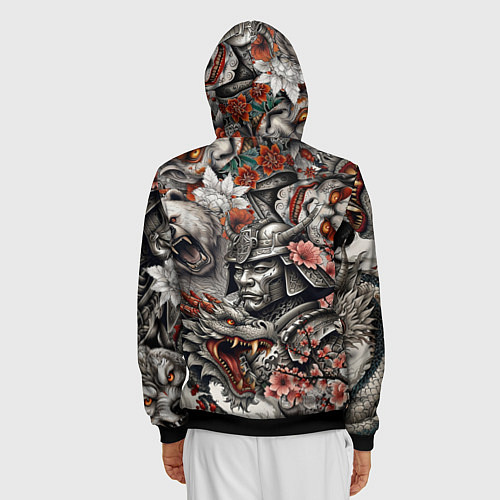 Мужская толстовка на молнии Самурай дракон и японские мифические существа / 3D-Черный – фото 4