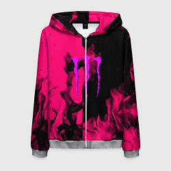 Толстовка 3D на молнии мужская Monster energy fire pink, цвет: 3D-меланж