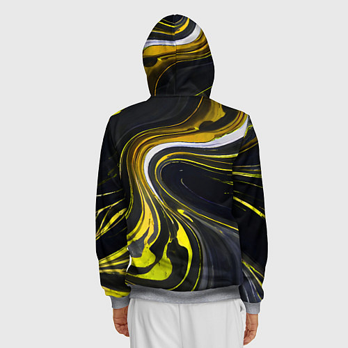 Мужская толстовка на молнии Волнистые бело-жёлтые линии на чёрном фоне / 3D-Меланж – фото 4