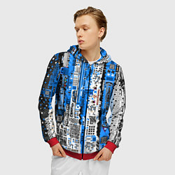 Толстовка 3D на молнии мужская Киберпанк паттерн синий, цвет: 3D-красный — фото 2