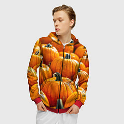 Толстовка 3D на молнии мужская Много тыкв, цвет: 3D-красный — фото 2