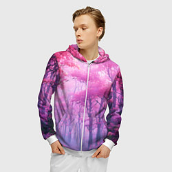 Толстовка 3D на молнии мужская Розовый лес, цвет: 3D-белый — фото 2
