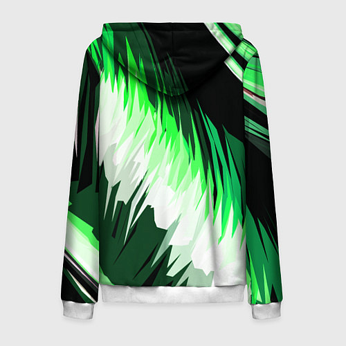 Мужская толстовка на молнии Зелёно-белая абстракция на чёрном фоне / 3D-Белый – фото 2