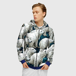 Толстовка 3D на молнии мужская Свора белых медведей, цвет: 3D-синий — фото 2