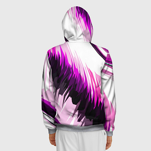 Мужская толстовка на молнии Чёрно-розовые острые полосы на белом фоне / 3D-Меланж – фото 4