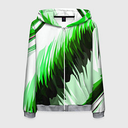 Толстовка 3D на молнии мужская Чёрно-зелёные острые полосы на белом фоне, цвет: 3D-меланж