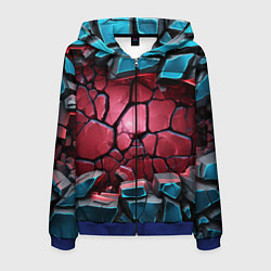 Толстовка 3D на молнии мужская Объемные слои разбитых плит, цвет: 3D-синий