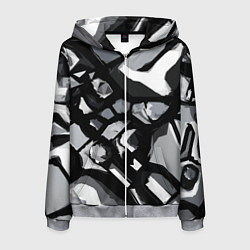 Толстовка 3D на молнии мужская Чёрно-серая абстракция, цвет: 3D-меланж