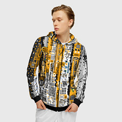 Толстовка 3D на молнии мужская Cyberpunk pattern yellow, цвет: 3D-черный — фото 2