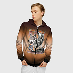 Толстовка 3D на молнии мужская Волки с надписью, цвет: 3D-черный — фото 2