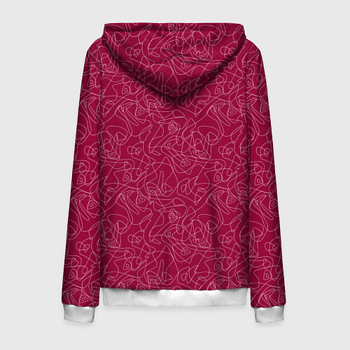 Мужская толстовка на молнии Белые абстрактные каракули на красном / 3D-Белый – фото 2