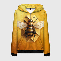 Толстовка 3D на молнии мужская Пчела на золоте, цвет: 3D-черный