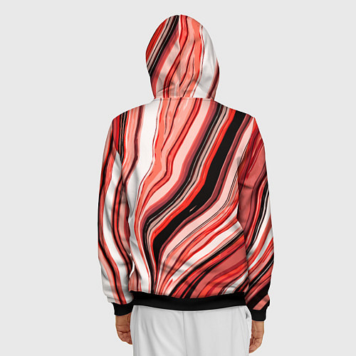 Мужская толстовка на молнии Волнистые вертикальные чёрно-красные полосы / 3D-Черный – фото 4
