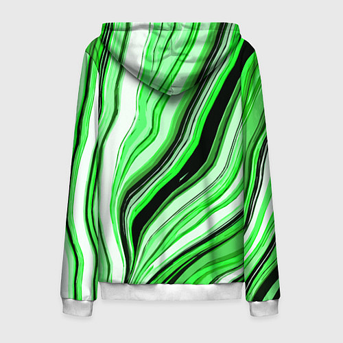 Мужская толстовка на молнии Волнистые вертикальные чёрно-зелёные полосы / 3D-Белый – фото 2