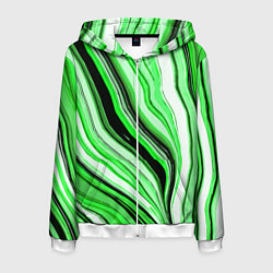 Толстовка 3D на молнии мужская Волнистые вертикальные чёрно-зелёные полосы, цвет: 3D-белый