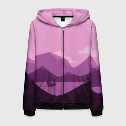 Толстовка 3D на молнии мужская Горное озеро, цвет: 3D-черный