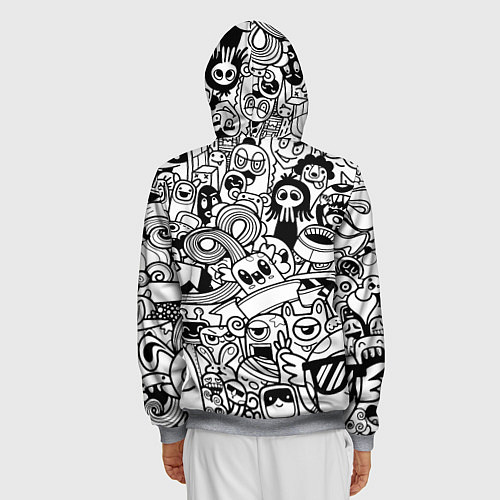 Мужская толстовка на молнии Black and white doddle monsters / 3D-Меланж – фото 4