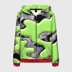 Толстовка 3D на молнии мужская Зеленый объемный камуфляж, цвет: 3D-красный