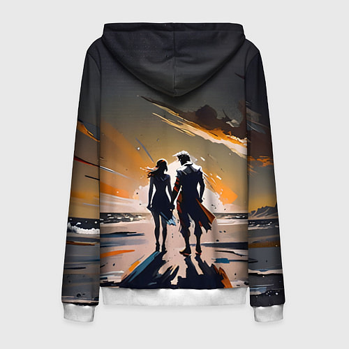Мужская толстовка на молнии Пара на пляже / 3D-Белый – фото 2