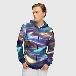 Толстовка 3D на молнии мужская Космические мягкие волны, цвет: 3D-синий — фото 2
