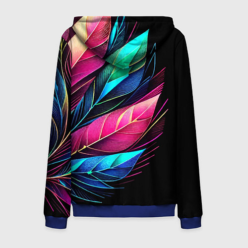 Мужская толстовка на молнии Букет из цветных перьев - неон / 3D-Синий – фото 2
