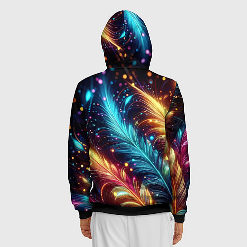 Мужская толстовка на молнии Неоновые разноцветные перья / 3D-Черный – фото 4