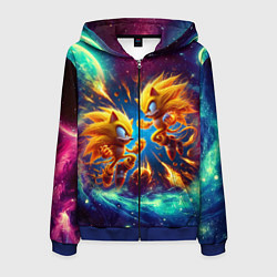 Толстовка 3D на молнии мужская Битва Соника и Шэдоу в космосе в фильме, цвет: 3D-синий