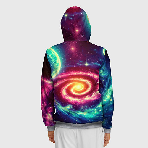 Мужская толстовка на молнии Spiral galaxy - neon glow / 3D-Меланж – фото 4