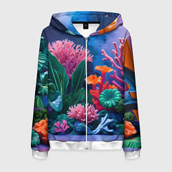 Толстовка 3D на молнии мужская Подводные кораллы, цвет: 3D-белый