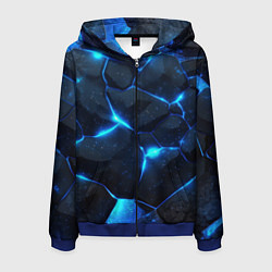Толстовка 3D на молнии мужская Неоновый синий свет из плит, цвет: 3D-синий