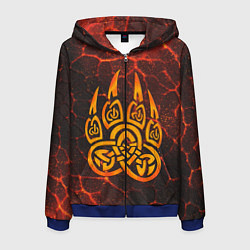 Толстовка 3D на молнии мужская Символ волчья лапа в огненной стихии, цвет: 3D-синий