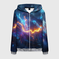 Толстовка 3D на молнии мужская Космическая молния текстура, цвет: 3D-меланж