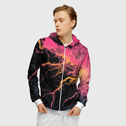 Толстовка 3D на молнии мужская Абстрактные молнии текстура, цвет: 3D-белый — фото 2