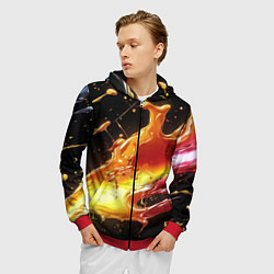 Толстовка 3D на молнии мужская Динамичная краска текстура, цвет: 3D-красный — фото 2