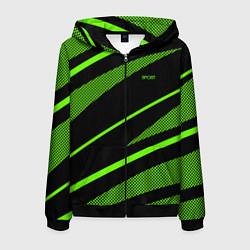 Мужская толстовка на молнии Sport чёрный и зелёный полосы