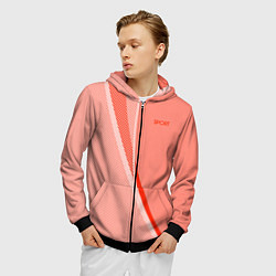 Толстовка 3D на молнии мужская Sport персиковый с полосой, цвет: 3D-черный — фото 2