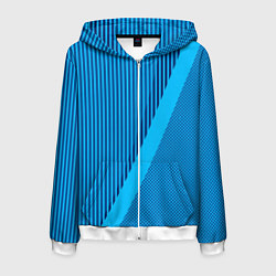 Толстовка 3D на молнии мужская Сине-голубой с широкой полосой, цвет: 3D-белый