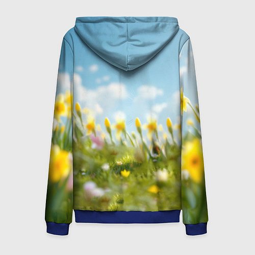 Мужская толстовка на молнии Кролик и цыпленок встречают Пасху / 3D-Синий – фото 2