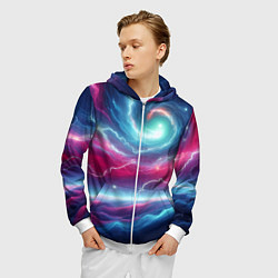 Толстовка 3D на молнии мужская Spiral neon galaxy - ai art fantasy, цвет: 3D-белый — фото 2