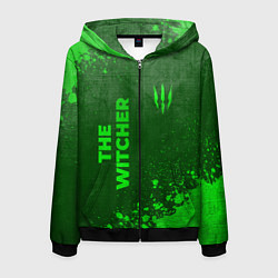 Толстовка 3D на молнии мужская The Witcher - green gradient вертикально, цвет: 3D-черный